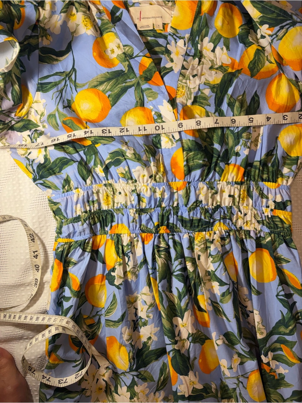 Anthropologie Blue Lemon-Print Button midi dress - Picture 9 of 12